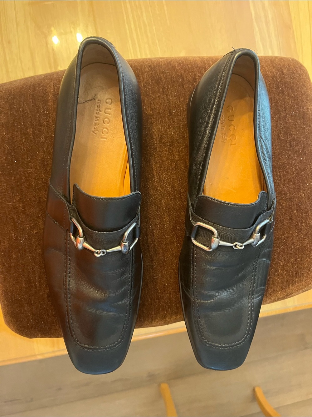 Gucci Black Leather Slip-On Loafers with Silver Horsebit